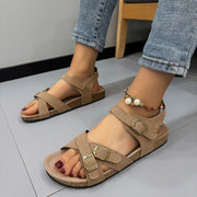 Women's Belt Buckle Cross Strap Large Size Flat Bottom Casual Slippers - Luxury Fashion London