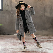 Gray plaid houndstooth coat for girls - Luxury Fashion London