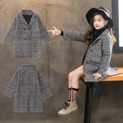 Gray plaid houndstooth coat for girls - Luxury Fashion London