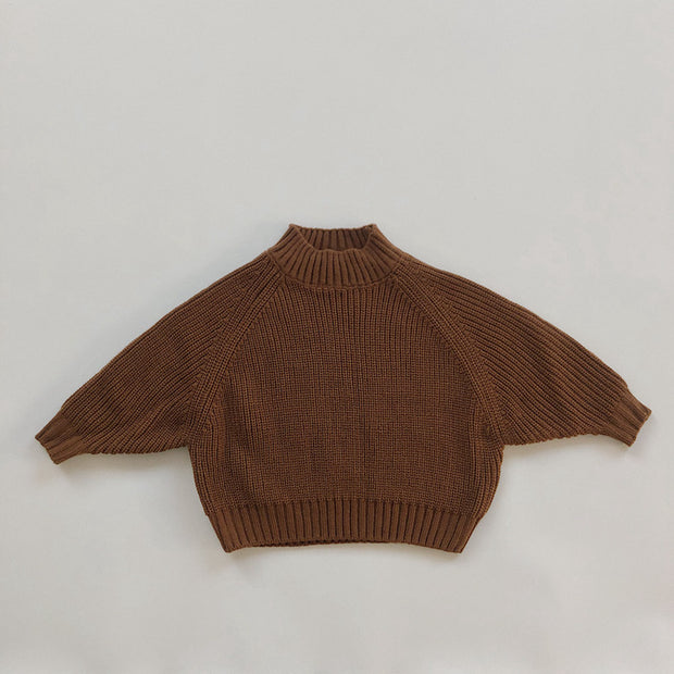 Children's Padded Pullover Sweater Retro Thick Line Half High Neck Sweater For Boys And Girls - Luxury Fashion London