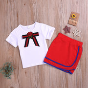 Hot-Selling Children's Clothing Bow White Short-Sleeved T-Shirt Suit Girls Bag Hip Skirt Suit - Luxury Fashion London