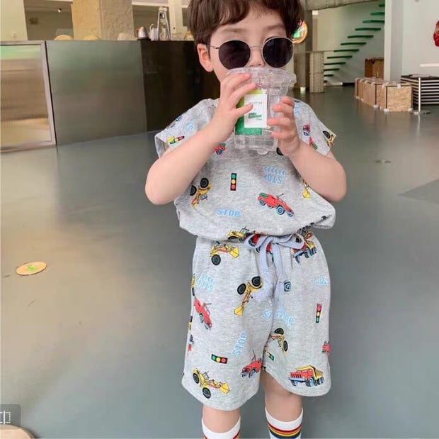 Summer Printed Children Cartoon Summer Short Sleeve T-shirt Shorts - Luxury Fashion London