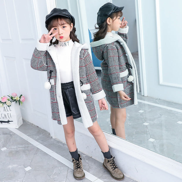 new foreign gas plus velvet jacket thick medium and large children Korean version of the coat woolen coat - Luxury Fashion London