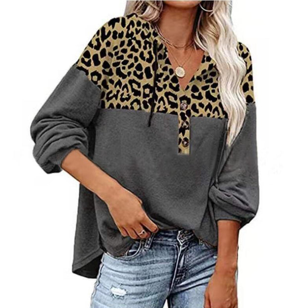 Women's Leopard Loose Casual Long Sleeve Hooded Sweatshirt - Luxury Fashion London