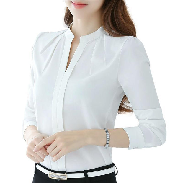 New Style V-neck Long-sleeved Elegant Ladies Office Chiffon Shirt - Luxury Fashion London