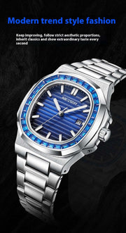 2024 Men's Fashion Diamond Luminous Quartz Watch Waterproof Steel Belt Luxury Fashion London