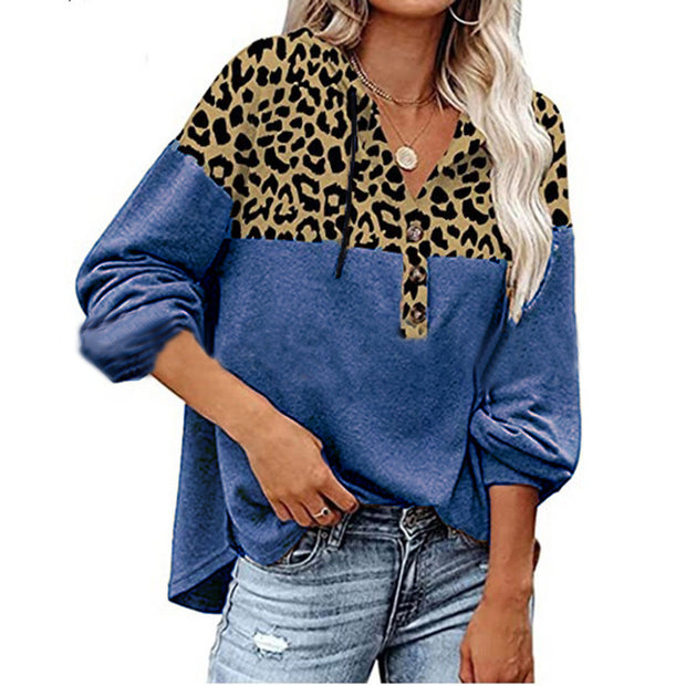 Women's Leopard Loose Casual Long Sleeve Hooded Sweatshirt - Luxury Fashion London