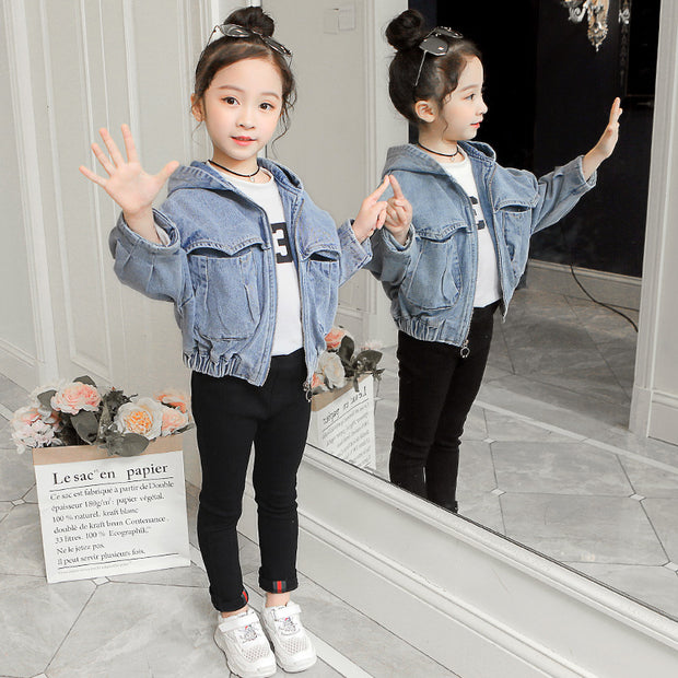 Mmiddle and large children's zipper denim Hoodie - Luxury Fashion London