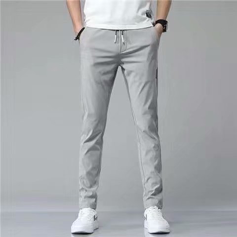 Drawstring Trousers Thin Casual Pants Korean Version Loose Straight Sweatpants Mens Clothing - Luxury Fashion London