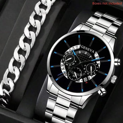 Calendar Steel Belt Large Dial Quartz Watch Men - Luxury Fashion London