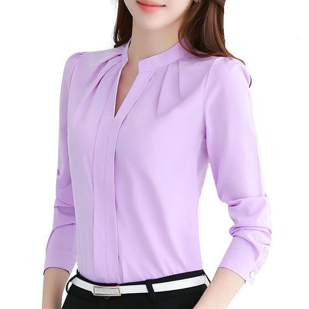 New Style V-neck Long-sleeved Elegant Ladies Office Chiffon Shirt - Luxury Fashion London