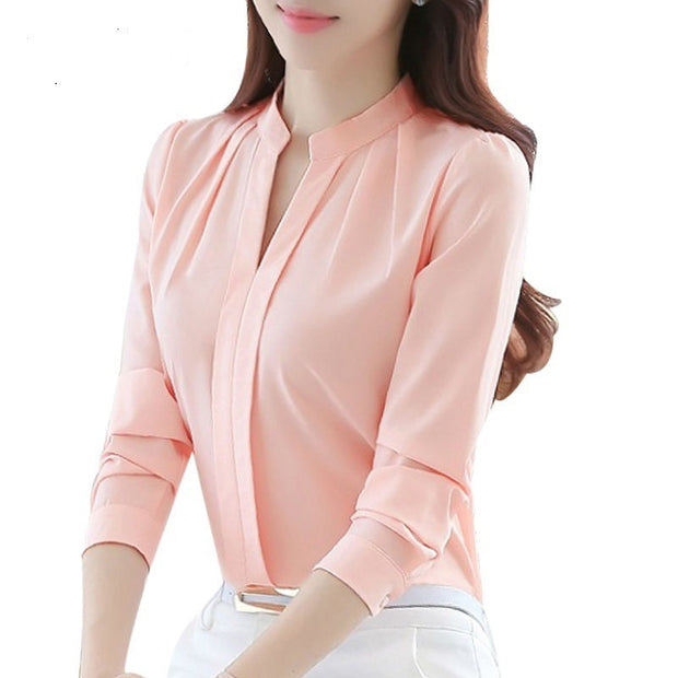 New Style V-neck Long-sleeved Elegant Ladies Office Chiffon Shirt - Luxury Fashion London