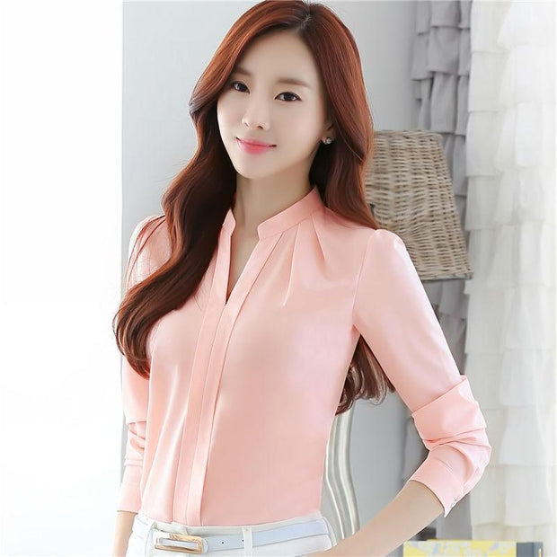 New Style V-neck Long-sleeved Elegant Ladies Office Chiffon Shirt - Luxury Fashion London