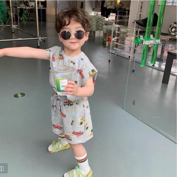 Summer Printed Children Cartoon Summer Short Sleeve T-shirt Shorts - Luxury Fashion London