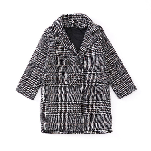 Gray plaid houndstooth coat for girls - Luxury Fashion London