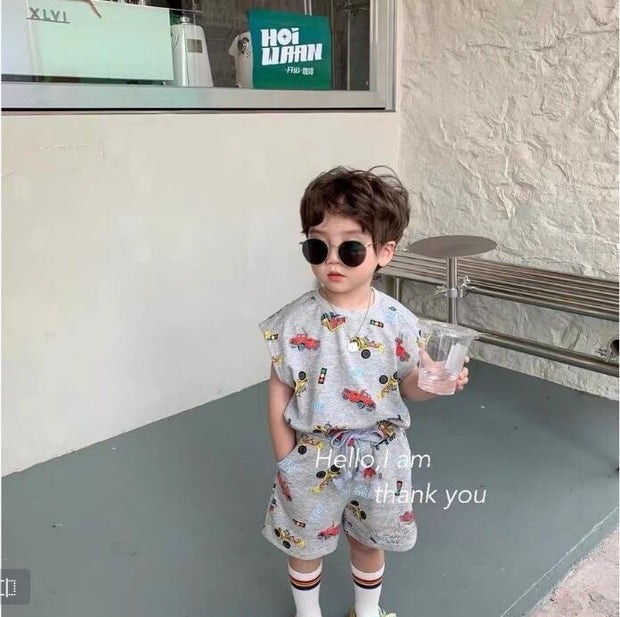 Summer Printed Children Cartoon Summer Short Sleeve T-shirt Shorts - Luxury Fashion London