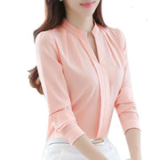 New Style V-neck Long-sleeved Elegant Ladies Office Chiffon Shirt - Luxury Fashion London