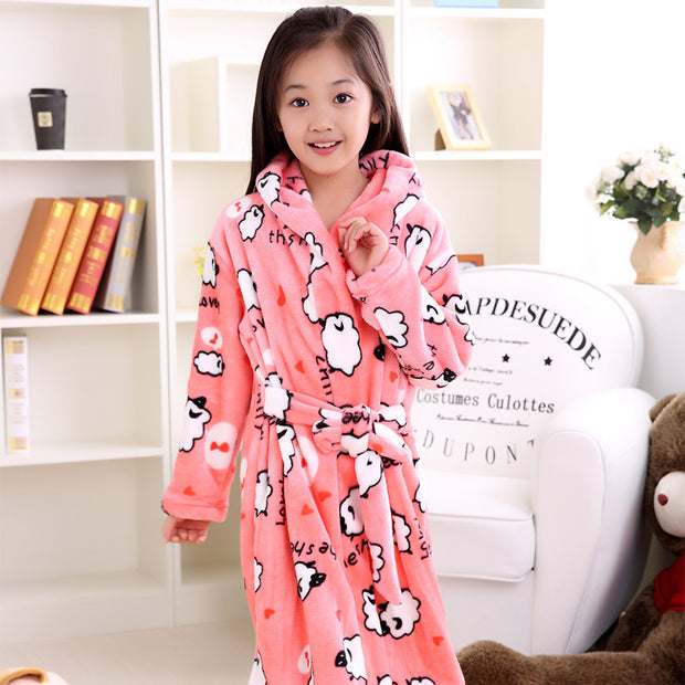 Plus velvet long sleeve children bathrobe - Luxury Fashion London