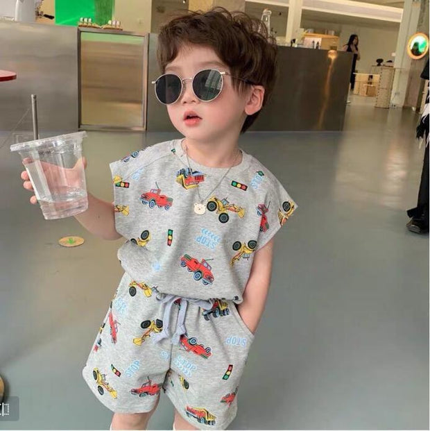 Summer Printed Children Cartoon Summer Short Sleeve T-shirt Shorts - Luxury Fashion London