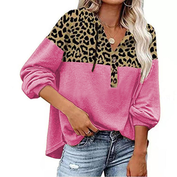 Women's Leopard Loose Casual Long Sleeve Hooded Sweatshirt - Luxury Fashion London