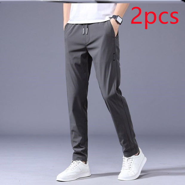 Drawstring Trousers Thin Casual Pants Korean Version Loose Straight Sweatpants Mens Clothing - Luxury Fashion London