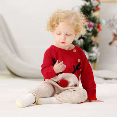 Boys and girls knitted cartoon deer romper Christmas sweater 