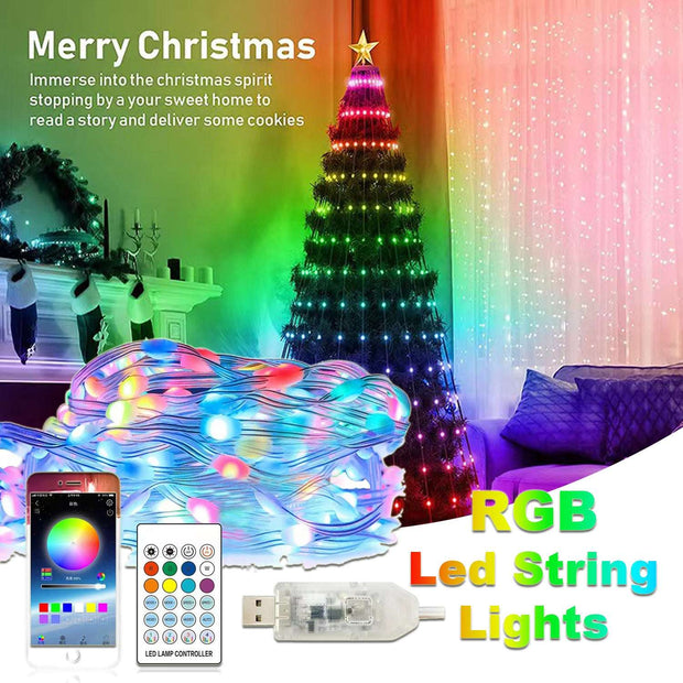 Christmas Light String Remote Control Point Control Line Light String Intelligent Lamp String Ambient Decor Lights 