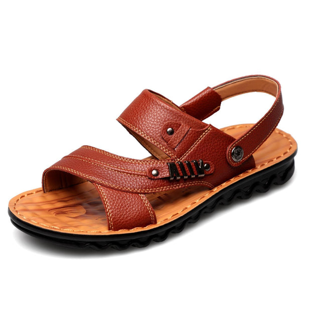 First Layer Cowhide Men's Sandals Beach Shoes Non-slip Slippers - Luxury Fashion London