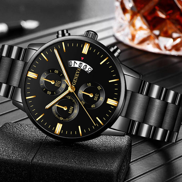 Calendar Steel Belt Large Dial Quartz Watch Men - Luxury Fashion London