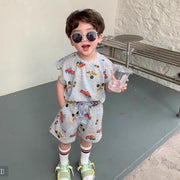 Summer Printed Children Cartoon Summer Short Sleeve T-shirt Shorts - Luxury Fashion London