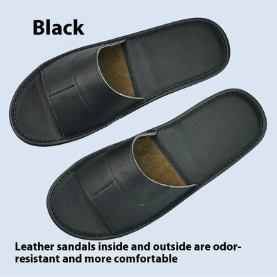 Home Indoor Non-slip Soft Bottom Top Layer Cowhide Sandals - Luxury Fashion London