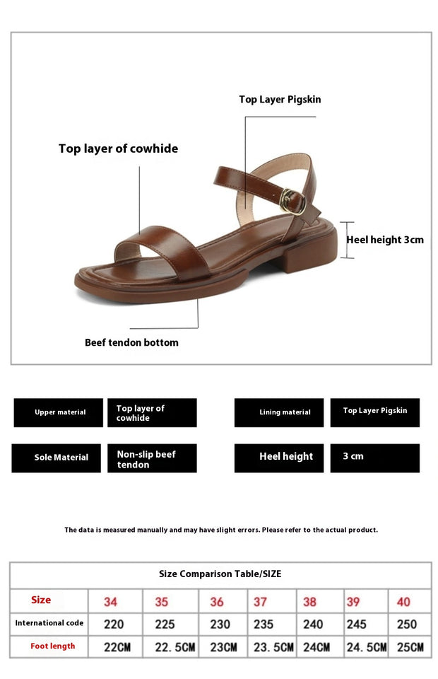 Women's Summer Flat Soft Sole Leather French Retro Platform Sandals - Luxury Fashion London