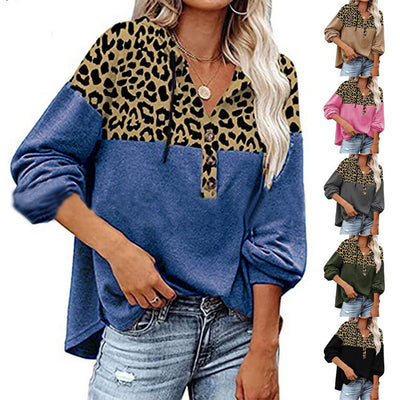 Women's Leopard Loose Casual Long Sleeve Hooded Sweatshirt - Luxury Fashion London