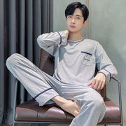 Men's Long Sleeve Cotton Simple Loose Plus Size Pajamas - Luxury Fashion London