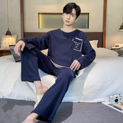 Men's Long Sleeve Cotton Simple Loose Plus Size Pajamas - Luxury Fashion London