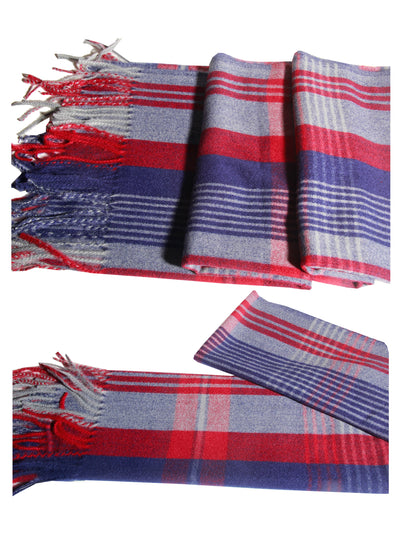 LUXURY Unisex cashmere BLUE RED check soft pattern scarf stole shawl  pashmina soft light weight warm Winter fringe Scarf xmas gift  anyone - Luxury Fashion London