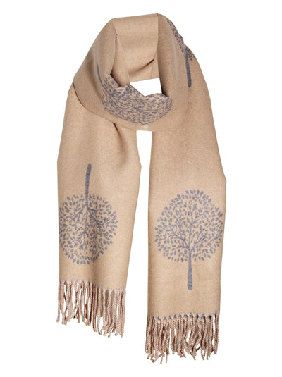 Mulberry tree print LUXURY beige grey cashmere scarf reversible super soft winter shawl unisex trending scarf Xmas gift for him and her - Luxury Fashion London