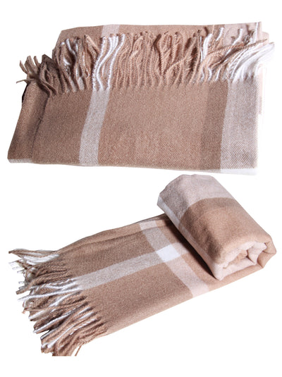 LUXURY Unisex cashmere BEIGE check soft pattern scarf stole shawl  pashmina soft light weight warm Winter fringe Scarf xmas gift  anyone - Luxury Fashion London