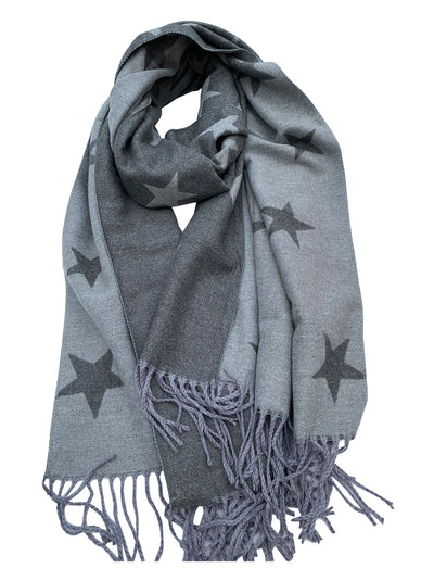 GREY STARS PRINT cashmere scarf print scarf reversible super soft winter shawl unisex trending scarf Xmas gift for him and her - Luxury Fashion London