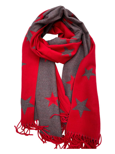 RED STARS PRINT cashmere scarf print scarf reversible super soft winter shawl unisex trending scarf Xmas gift for him and her - Luxury Fashion London