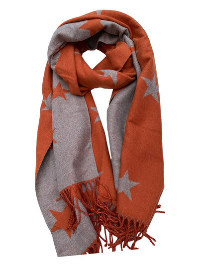ORANGE COLOUR STARS print cashmere scarf print scarf reversible super soft winter shawl unisex trending scarf Xmas gift for him and her - Luxury Fashion London