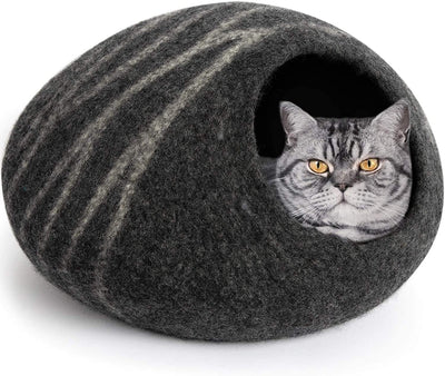 LUXURY Premium Felt Cat Bed Cave DARK GREY  House ( large/Xl-44-48Cm)  Handmade 100% Merino Wool Bed for Cats and Kittens - Luxury Fashion London
