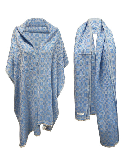 LUXURY HANDMADE CASHMERE scarf light  super soft blue colour shawl unisex movie blanket high quality natural cashmere wrap - Luxury Fashion London