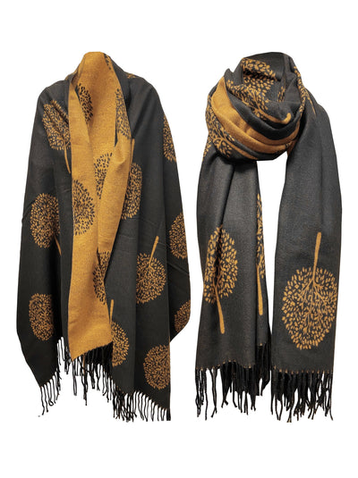 NEW Mulberry tree print Black beige Colour cashmere scarf reversible super soft winter shawl unisex trending scarf Xmas gift for him and her - Luxury Fashion London